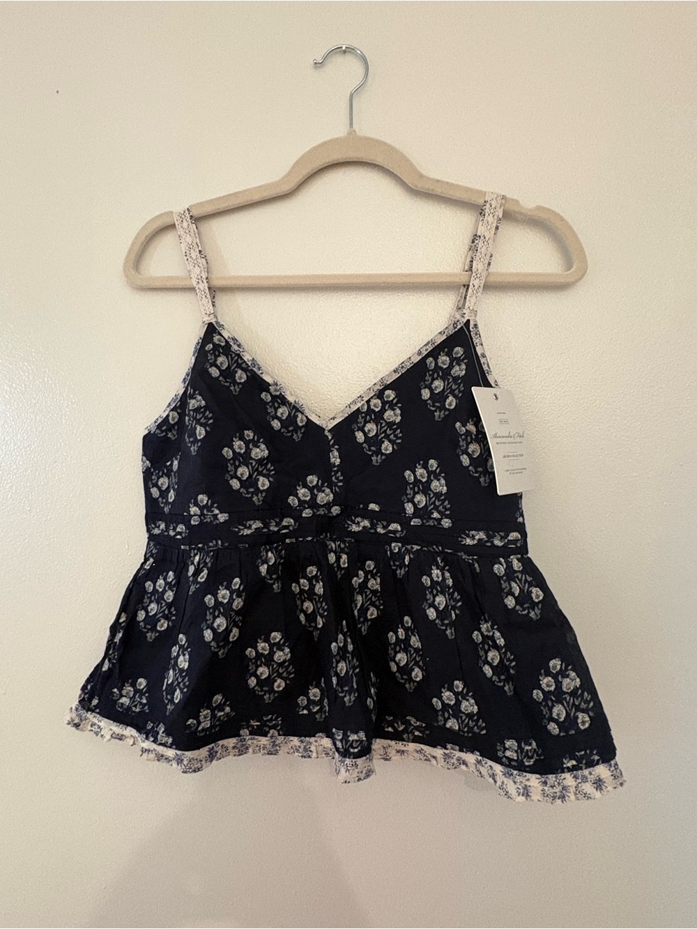 Abercrombie & Fitch Navy Blue Floral Peplum Tank